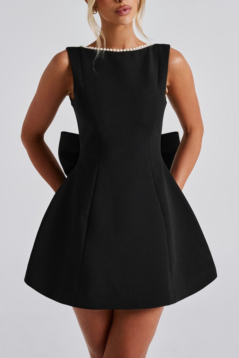 Flowering Girl Women Trista Bowknot Pearl Backless Mini Dress In Black