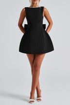 Flowering Girl Women Trista Bowknot Pearl Backless Mini Dress In Black