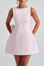 Flowering Girl Women Trista Bowknot Pearl Backless Mini Dress In Pink