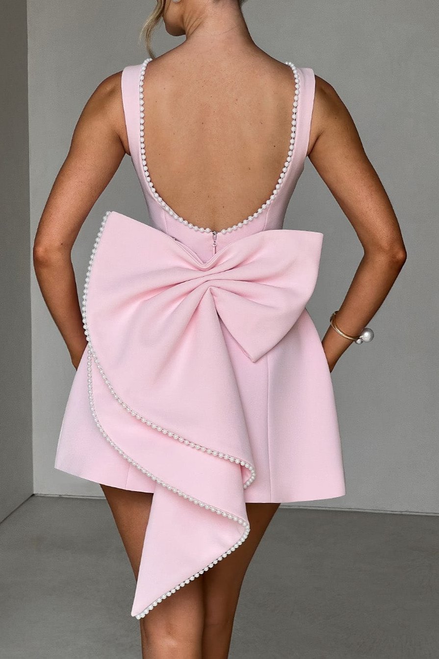 Flowering Girl Women Trista Bowknot Pearl Backless Mini Dress In Pink