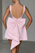 Flowering Girl Women Trista Bowknot Pearl Backless Mini Dress In Pink
