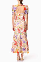 Flowering Girl Women Trista Multicolor Square Neck Backless Mesh Embroidered Fishtail Maxi Dress