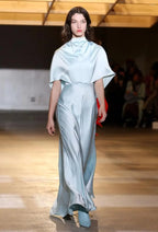 Flowering Girl Women Glossy Silk Twill Satin Cape Maxi Dress in pale blue