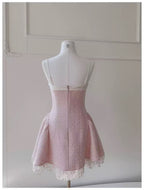 Tweed Bow Mini Dress In Pink