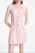 Ophelia Pink Square Neck Tweed Trim Mini Dress