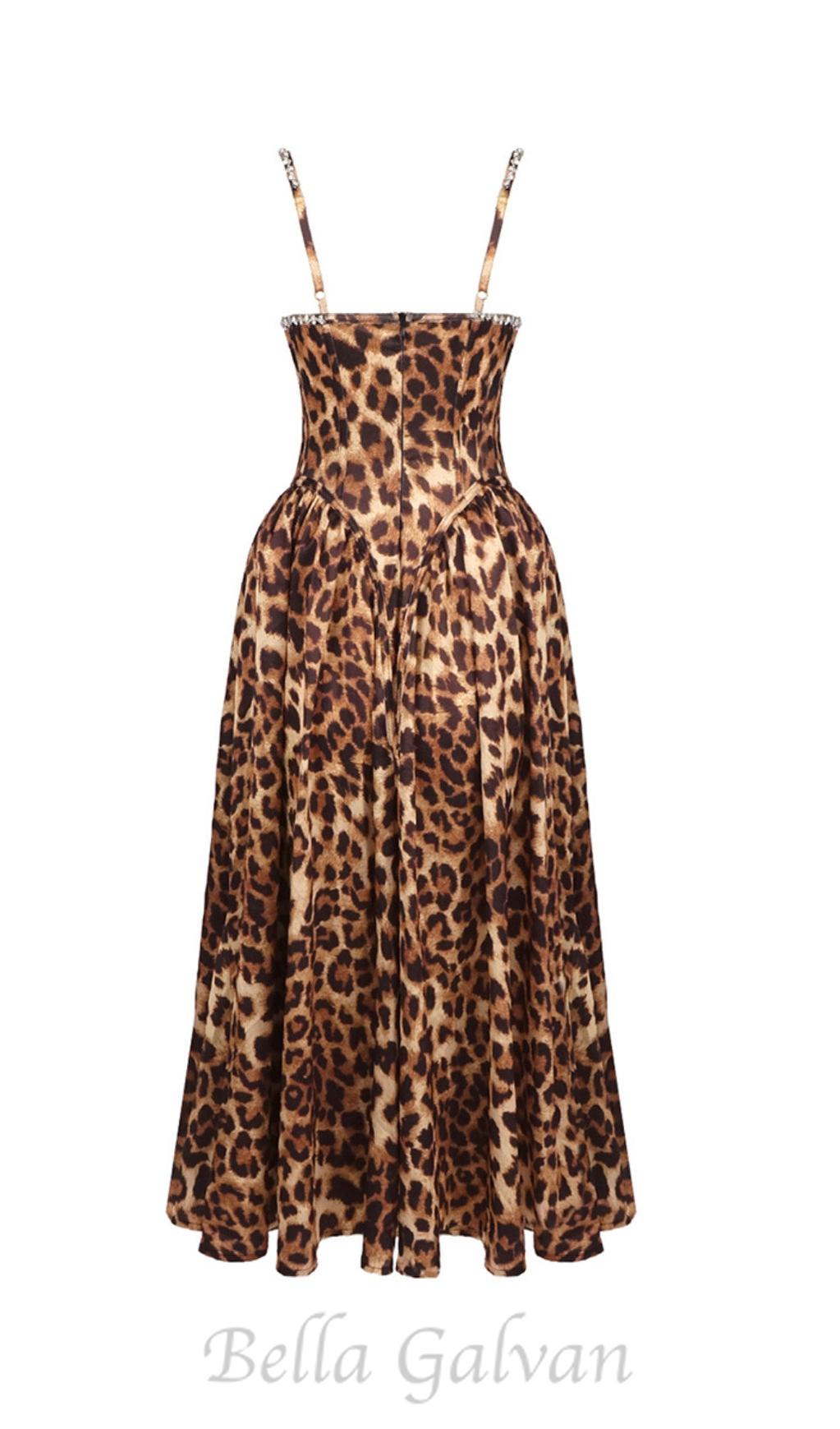 Flowering Girl Women Animal Print Crystal Bustier A Line Midi Dress