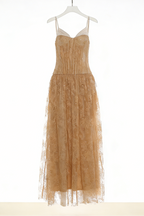 Rose Asymmetrical Waist Spaghetti Strap Maxi Dress - Khaki