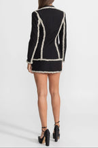 June Tweed Trim Blazer Matching Mini Skirt Set - Black