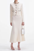 virginia Cream Embellished Cardigan skirt set