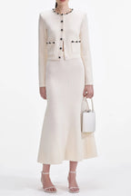 Virginia Cream Embellished Cardigan Skirt Set