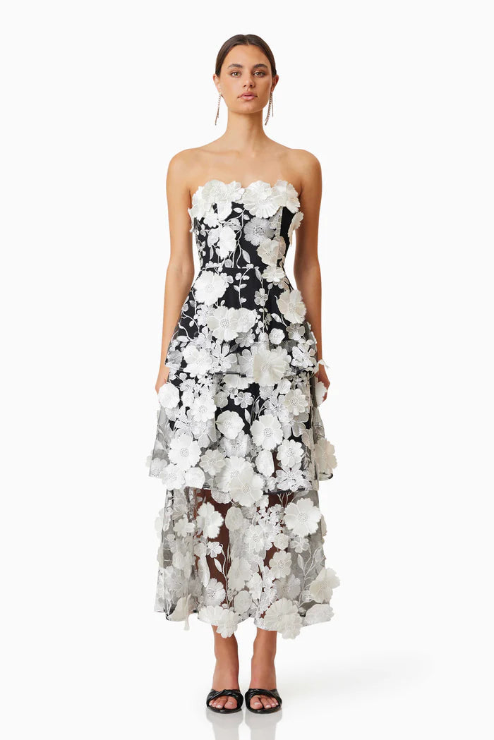 Flowering Girl Women Selene 3D flower Tiered Maxi Dress In Black