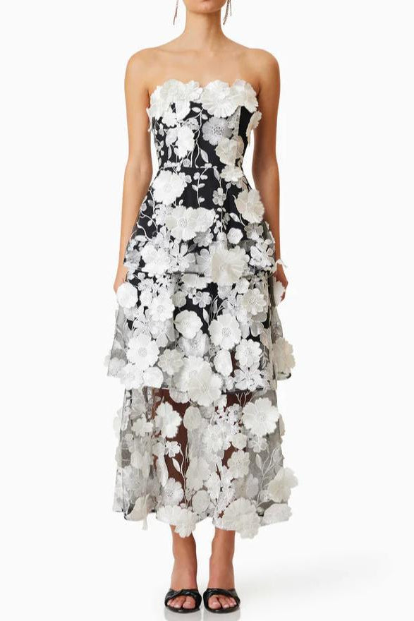 Flowering Girl Women Selene 3D Flower Tiered Maxi Dress In Black