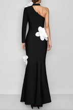 Flowering Girl Women Gemma One Shoulder 3D Flower Bandage Maxi Dress In Black