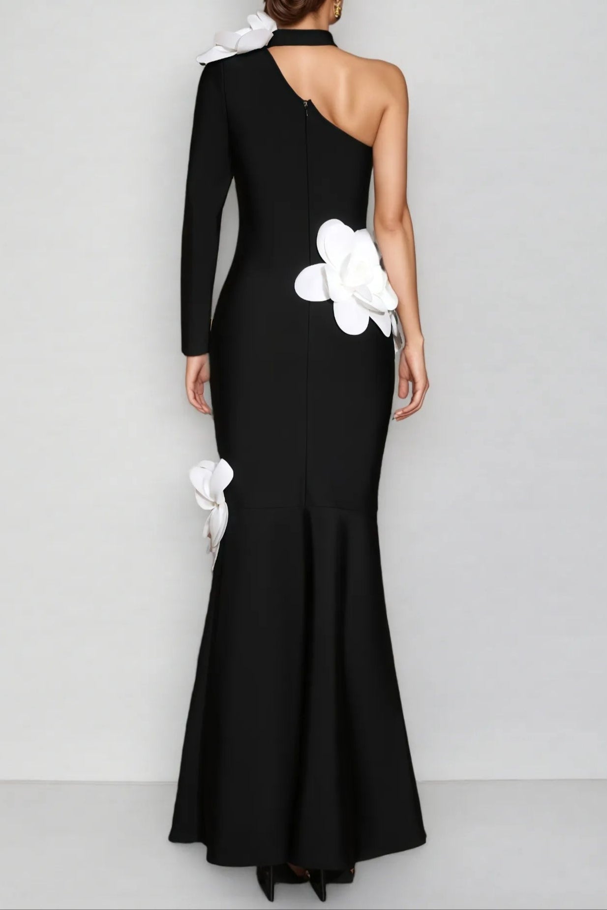 Flowering Girl Women Gemma One Shoulder 3D Flower Bandage Maxi Dress In Black