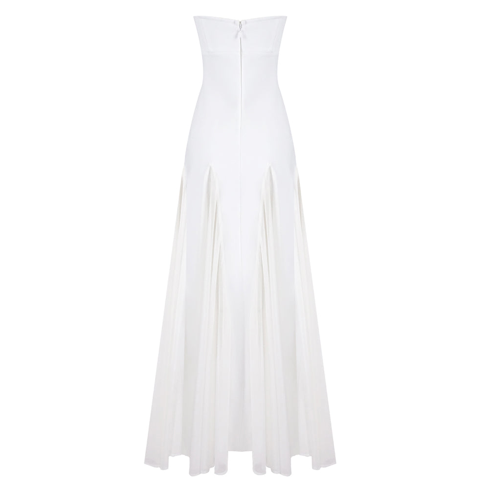 Flowering Girl Women pleated trim strapless maxi dress in white