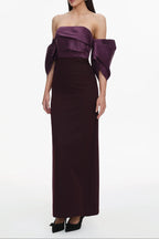 xaviera Off-Shoulder Pleated Satin Maxi Dress - dark purple