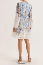 Flowering Girl Women Chelsea Floral print Mini Dress in Ivory