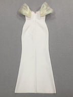 Off-Shoulder pearl embellished bodycon maxi dress in white