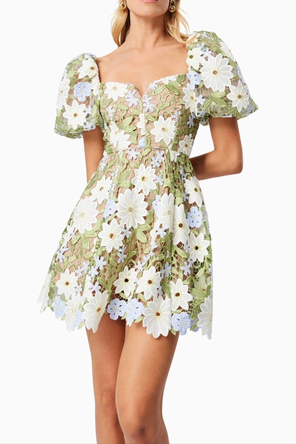 Flowering Girl Women Rebecca Flora Lace Mini Dress In Green