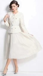 Flowering Girl Women CREAM SEQUIN BOUCLE TAILORED MIDI DRESS