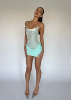 Flowering Girl Women molly Sequin chiffon Mini Dress in mint