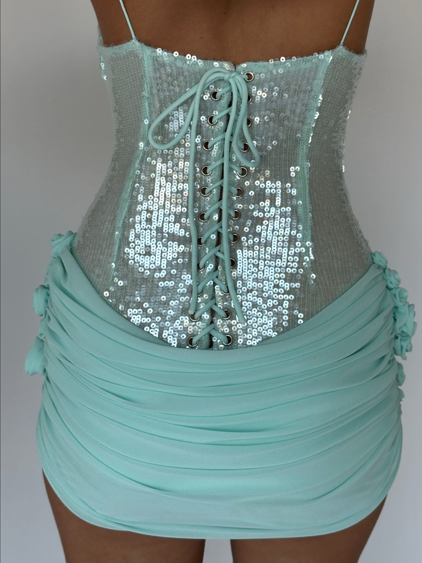 Flowering Girl Women molly Sequin chiffon Mini Dress in mint