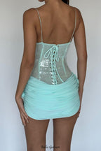 Flowering Girl Women molly Sequin chiffon Mini Dress in mint