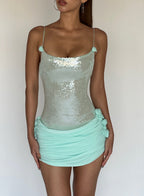 Flowering Girl Women molly Sequin chiffon Mini Dress in mint