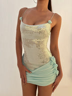 Flowering Girl Women molly Sequin chiffon Mini Dress in mint