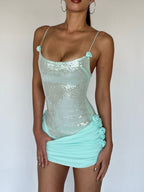 Flowering Girl Women molly Sequin chiffon Mini Dress in mint