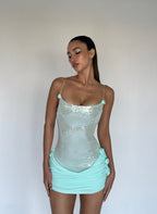 Flowering Girl Women molly Sequin chiffon Mini Dress in mint