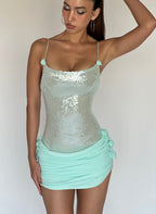 Flowering Girl Women molly Sequin chiffon Mini Dress in mint