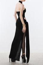 off-shoulder halter backless slim maxi dress in white