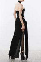 Flowering Girl Women Off-Shoulder Halter Backless Slim Maxi Dress In White