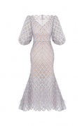 Flowering Girl Women Ciara Trumpet Bishop Sleeved Lace Midi Dress