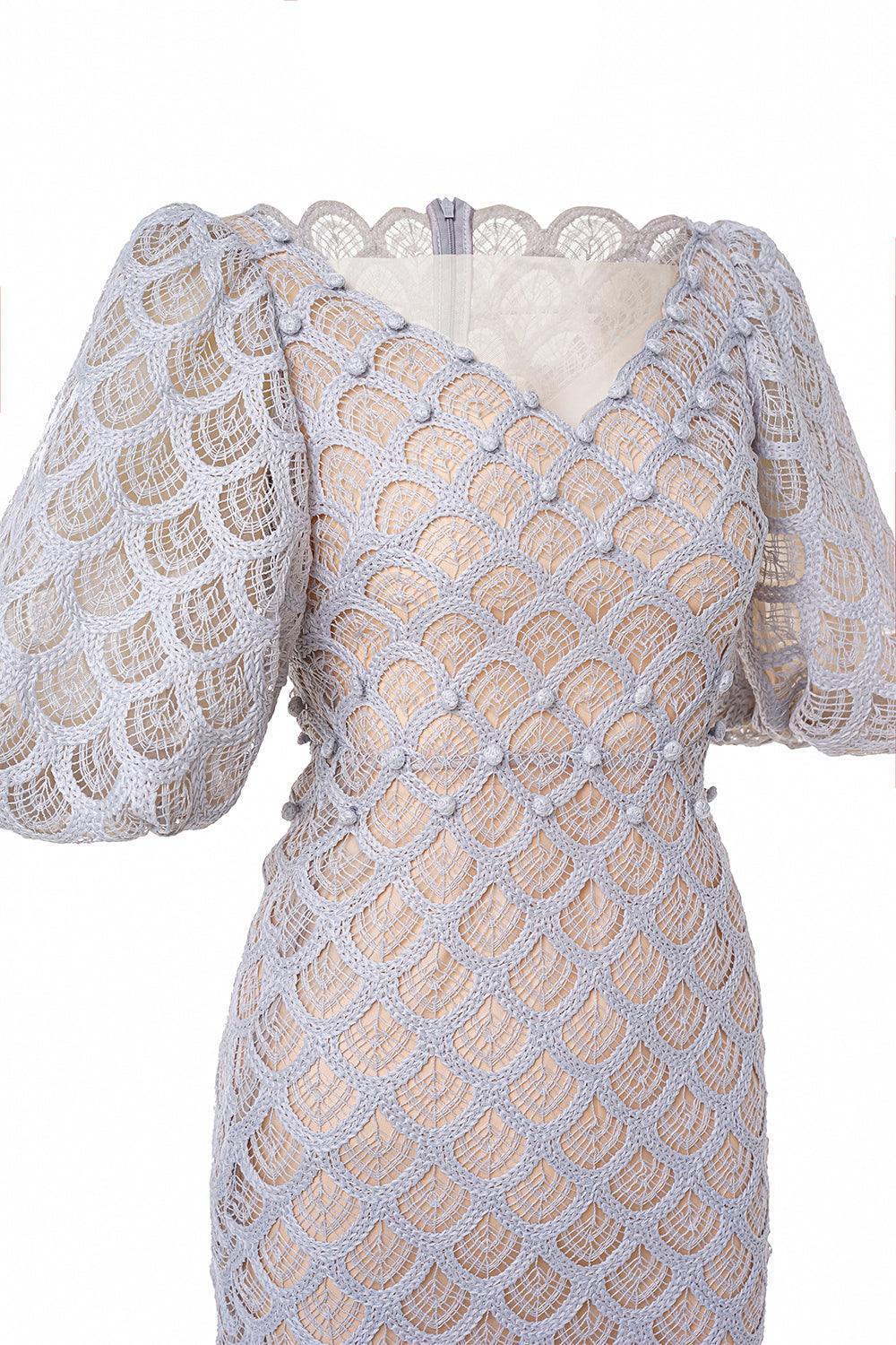 Flowering Girl Women Ciara Trumpet Bishop Sleeved Lace Midi Dress