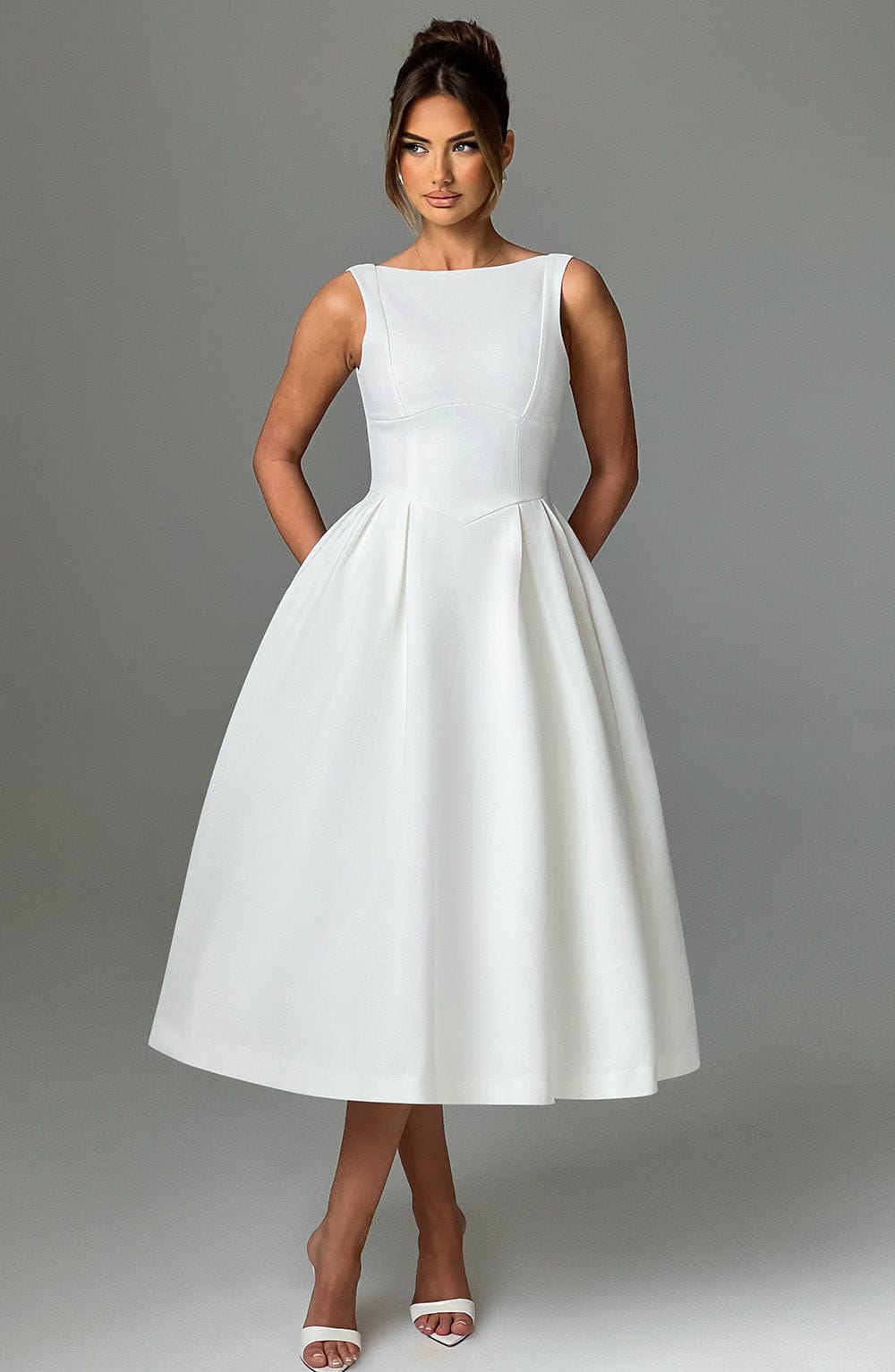 Flowering Girl Women Clarabella sleeveless Midi Dress in white
