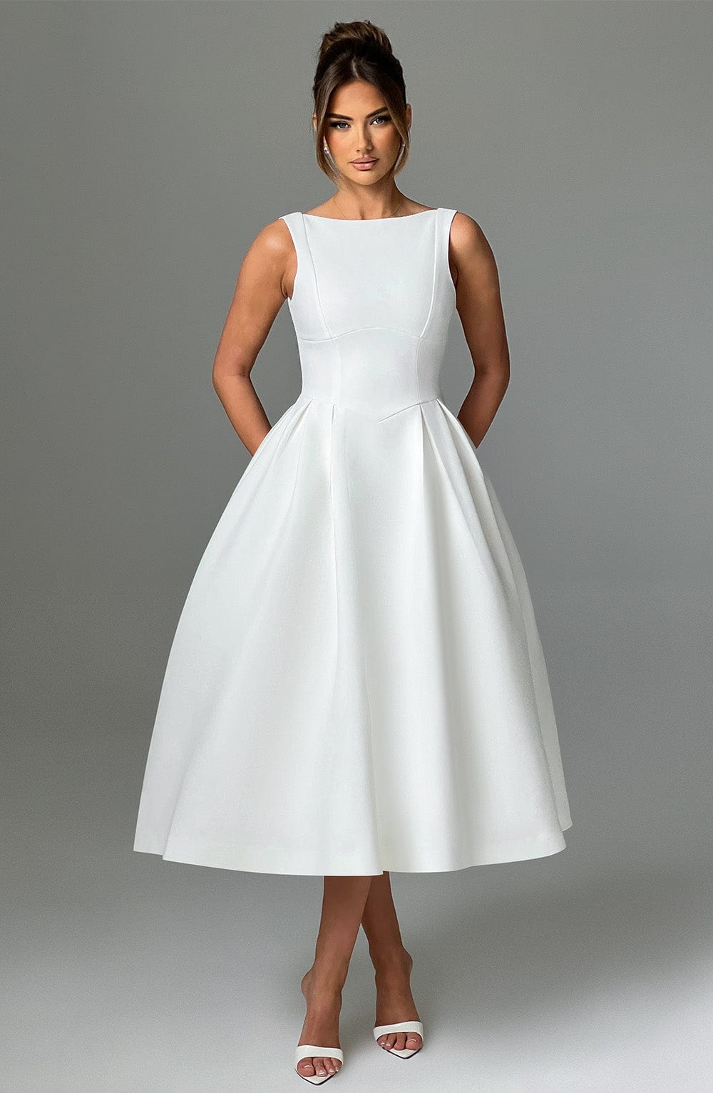 Flowering Girl Women Clarabella sleeveless Midi Dress in white