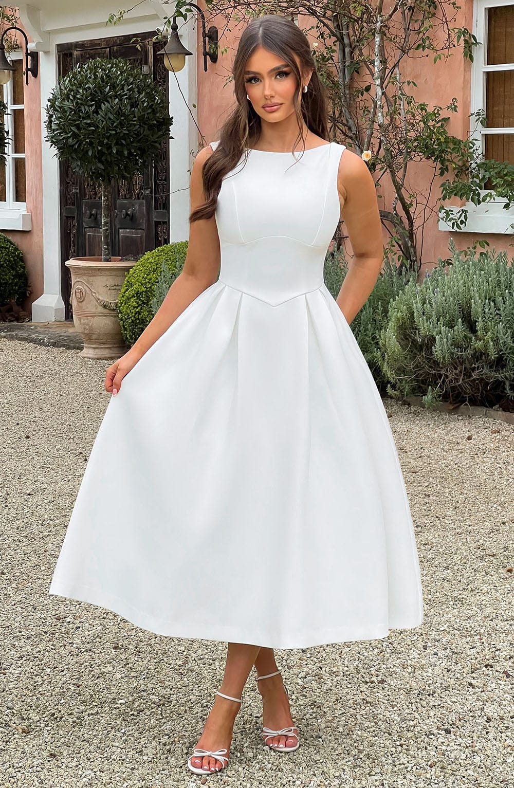 Flowering Girl Women Clarabella sleeveless Midi Dress in white
