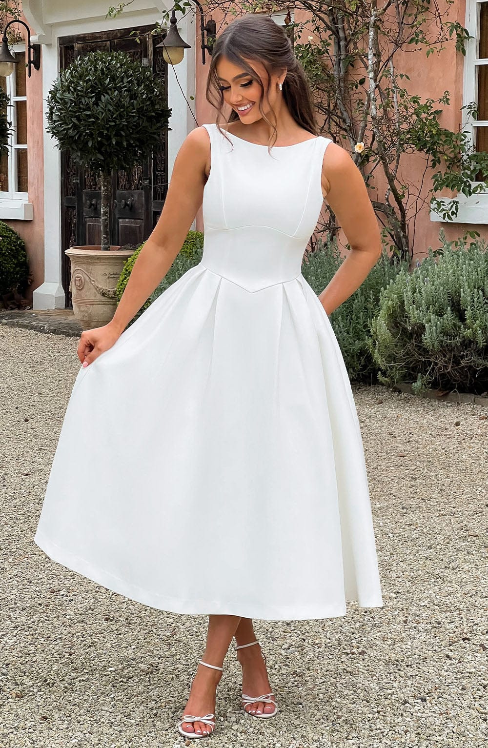 Flowering Girl Women Clarabella sleeveless Midi Dress in white