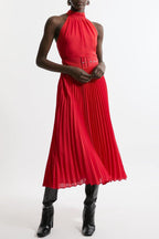 Flowering Girl Women Georgette Belted Pleat Halter Woven Midi Dress