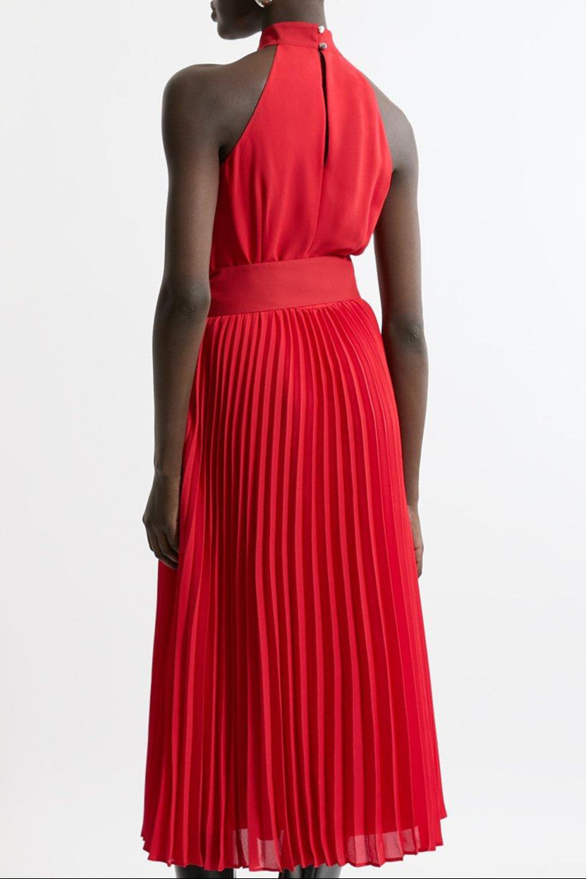 Flowering Girl Women Georgette Belted Pleat Halter Woven Midi Dress