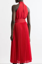 Flowering Girl Women Georgette Belted Pleat Halter Woven Midi Dress