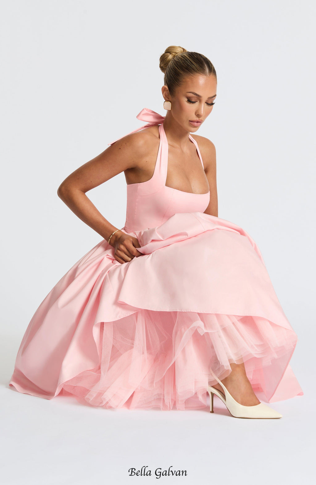 Cressida backless puffy Midi Dress - Blush