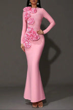 sally 3D Flower Decorative Bandage maxi Dress in pink
