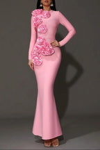 Sally 3D Flower Decorative Bandage Maxi Dress In Pink