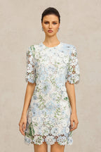 Flowering Girl Women Hazel Floral Printed Lace Mini Dress In Sky Blue