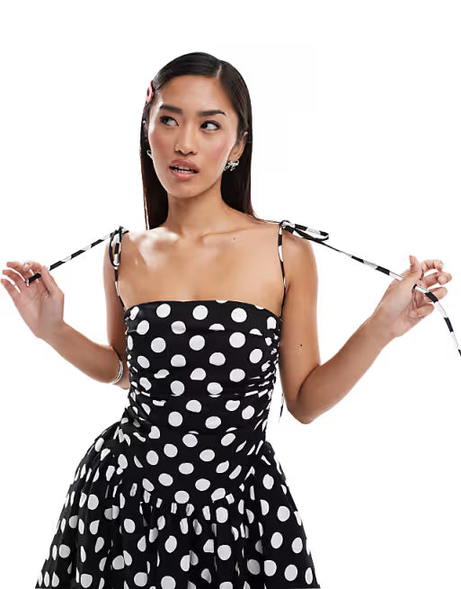 Flowering Girl Women strap midi dress in mono polka dot