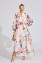 vivien pink floral Printed lantern sleeve Maxi Dress