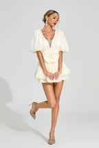 Flowering Girl Women Eartha Apricot 3d Flower Organza Pleated Mini Dress